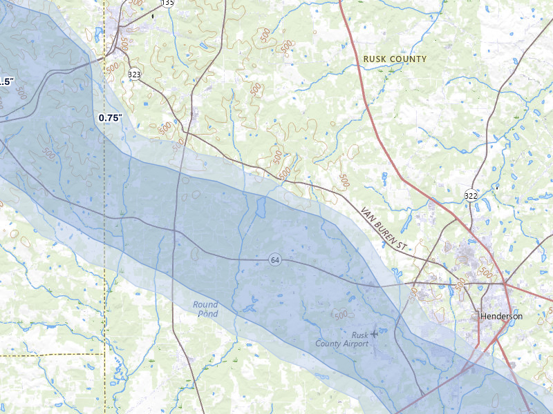 NEXRAD radar-signature map of the hail over Overton, TX
