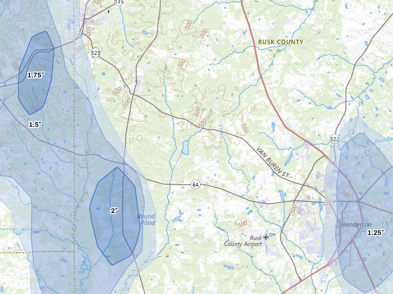 NEXRAD radar-signature map of the hail storm over Overton, TX on Jul 7, 2026