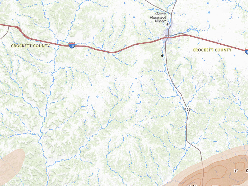 Radar-estimated hail-size map of the storm over Ozona, TX on Apr 18, 2026