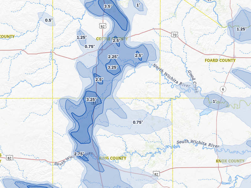 NEXRAD radar-signature map of the hail storm over Paducah, TX on Mar 31, 2026