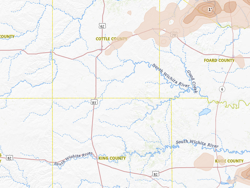 Radar-estimated hail-size map of the storm over Paducah, TX on Apr 1, 2026
