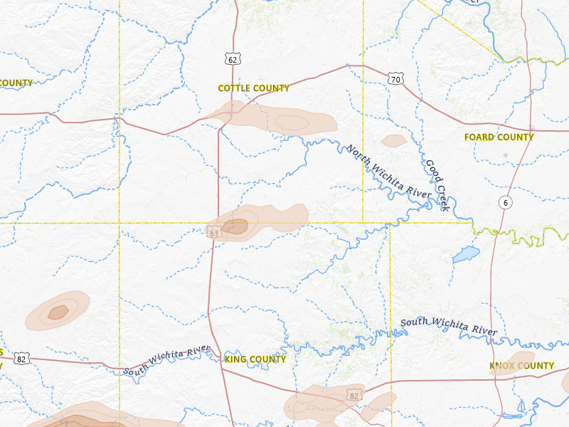 Radar-estimated hail-size map of the storm over Paducah, TX on May 10, 2026