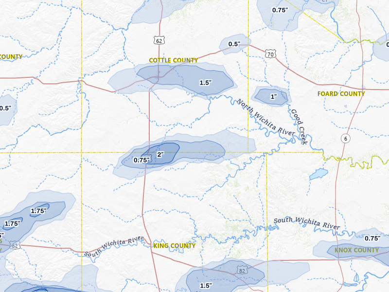 NEXRAD radar-signature map of the hail storm over Paducah, TX on May 10, 2026
