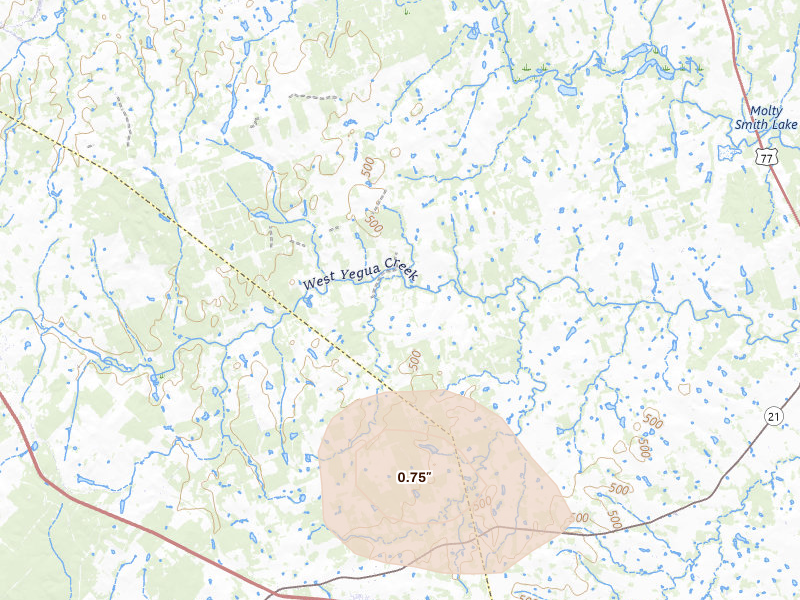 Radar-estimated hail-size map of the storm over Paige, TX on May 25, 2026