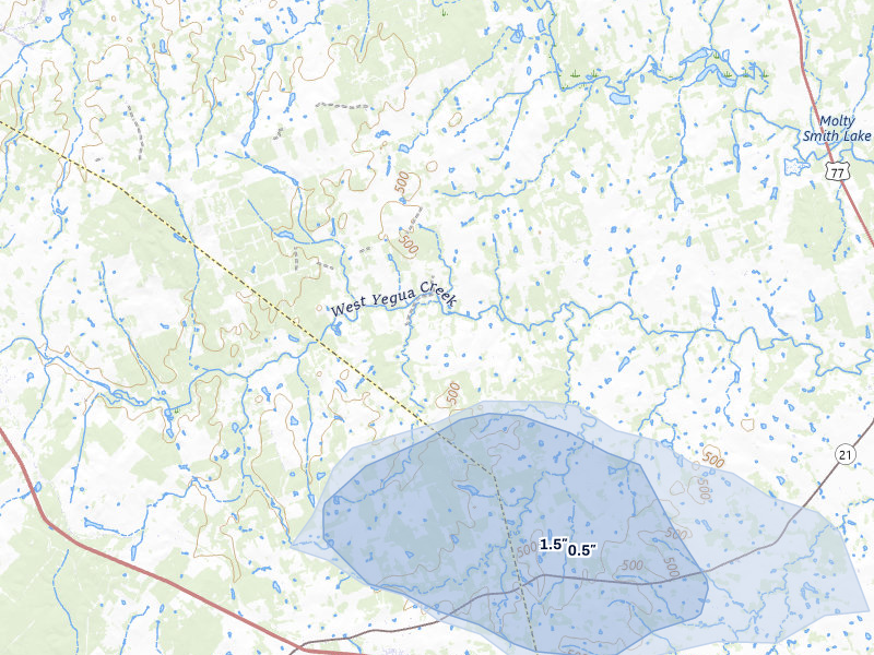 NEXRAD radar-signature map of the hail storm over Paige, TX on May 25, 2026
