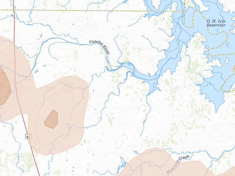 Radar-estimated hail-size map of the storm over Paint Rock, TX on May 22, 2026