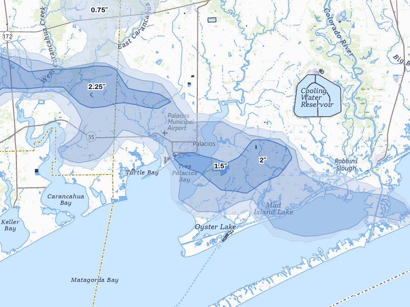 NEXRAD radar-signature map of the hail storm over Palacios, TX on May 1, 2026