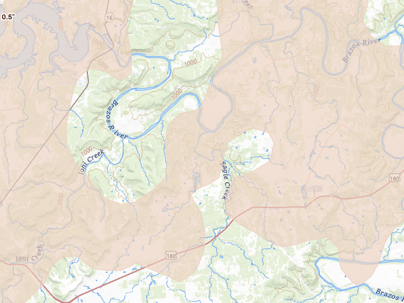 Radar-estimated hail-size map of the storm over Palo Pinto, TX on Jun 18, 2026