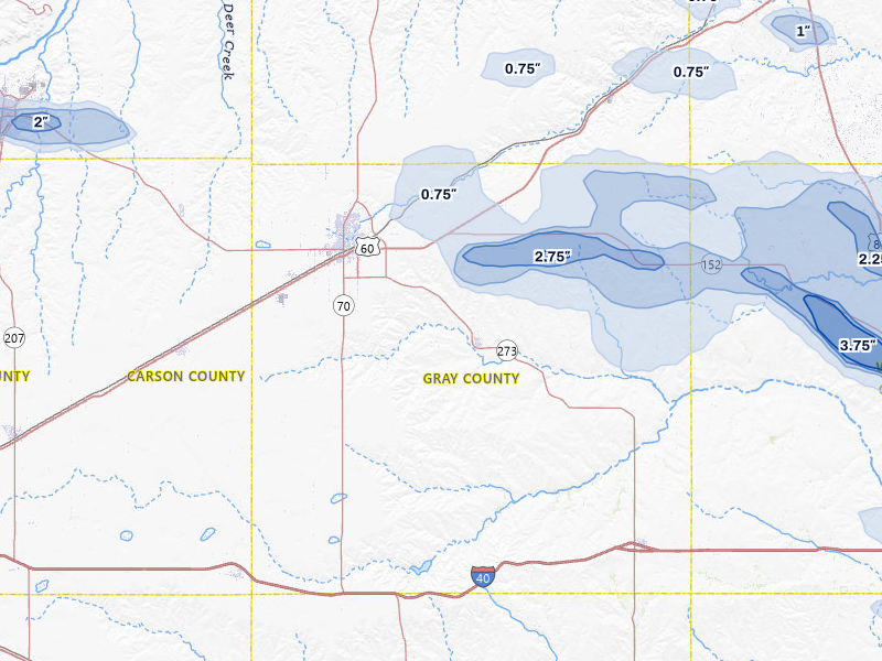 NEXRAD radar-signature map of the hail storm over Pampa, TX on Jun 25, 2026
