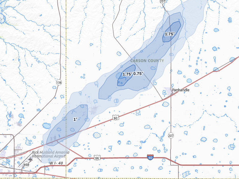 NEXRAD radar-signature map of the hail storm over Panhandle, TX on Jun 29, 2026