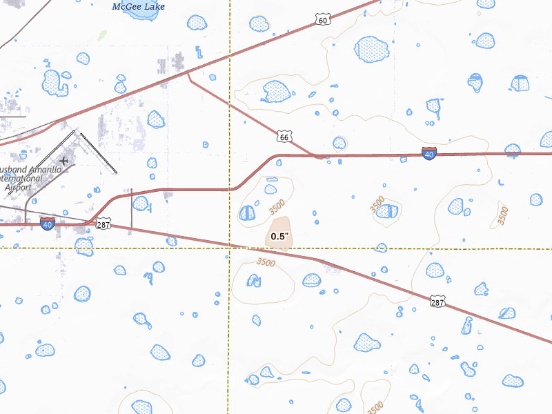 Radar-estimated hail-size map of the storm over Panhandle, TX on Aug 20, 2026
