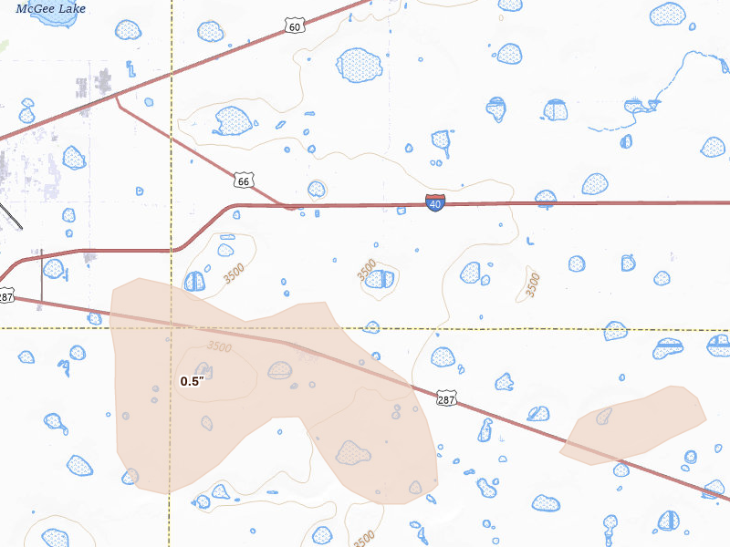Radar-estimated hail-size map of the storm over Panhandle, TX on Aug 25, 2026