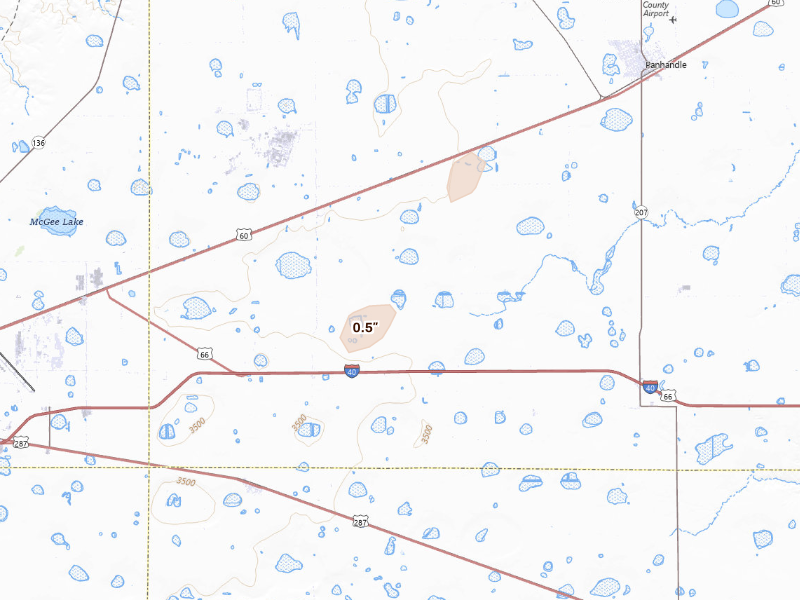 Radar-estimated hail-size map of the storm over Panhandle, TX