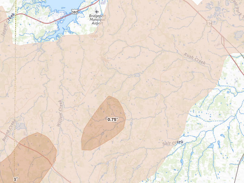 Radar-estimated hail-size map of the storm over Paradise, TX on Mar 10, 2026