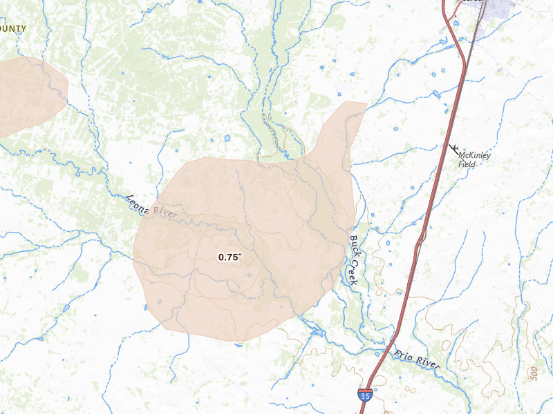 Radar-estimated hail-size map of the storm over Pearsall, TX on Jun 6, 2026