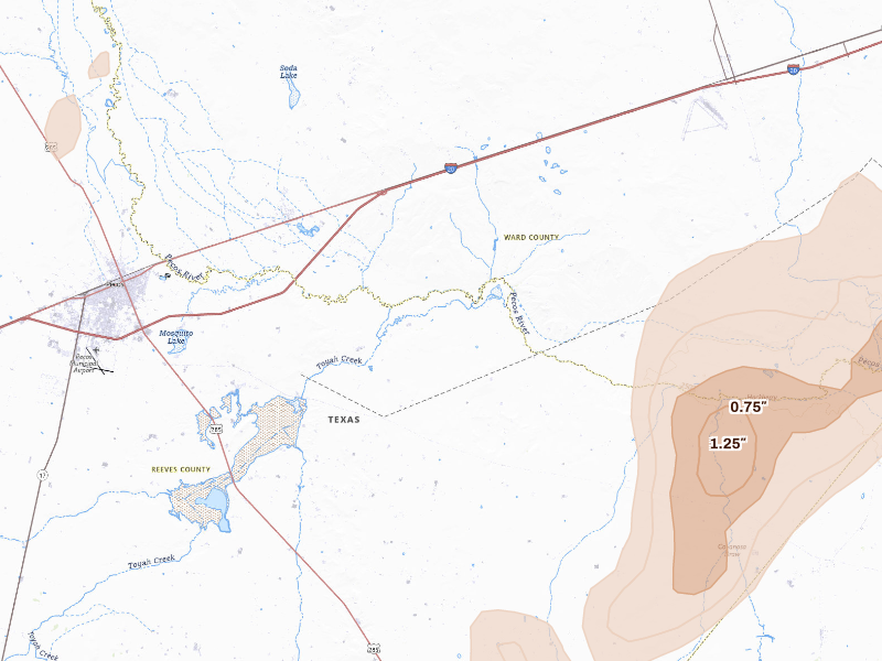 Radar-estimated hail-size map of the storm over Pecos, TX