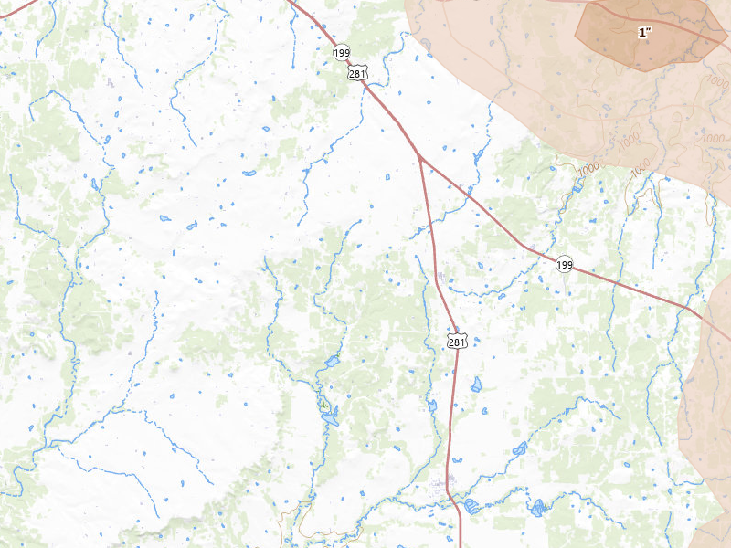 Radar-estimated hail-size map of the storm over Perrin, TX on May 28, 2026