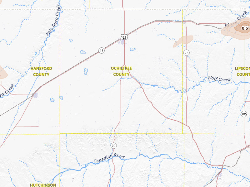 Radar-estimated hail-size map of the storm over Perryton, TX on May 9, 2026