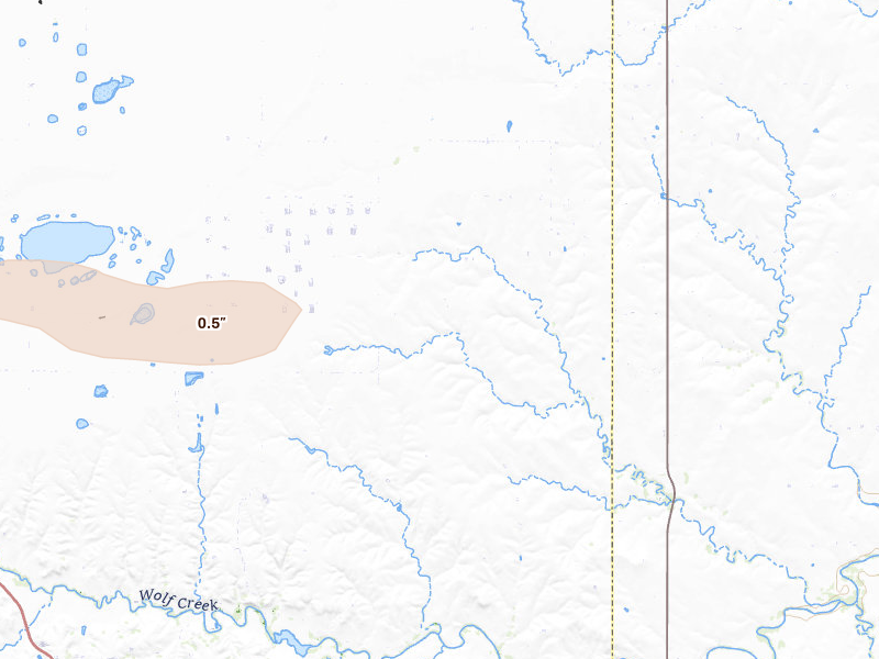 Radar-estimated hail-size map of the storm over Perryton, TX on May 10, 2026