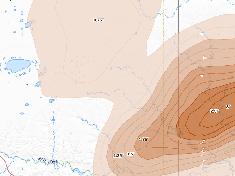 Radar-estimated hail-size map of the storm over Perryton, TX on Jun 8, 2026
