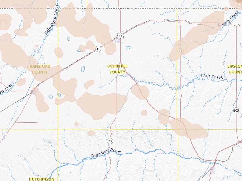 Radar-estimated hail-size map of the storm over Perryton, TX on Jun 12, 2026