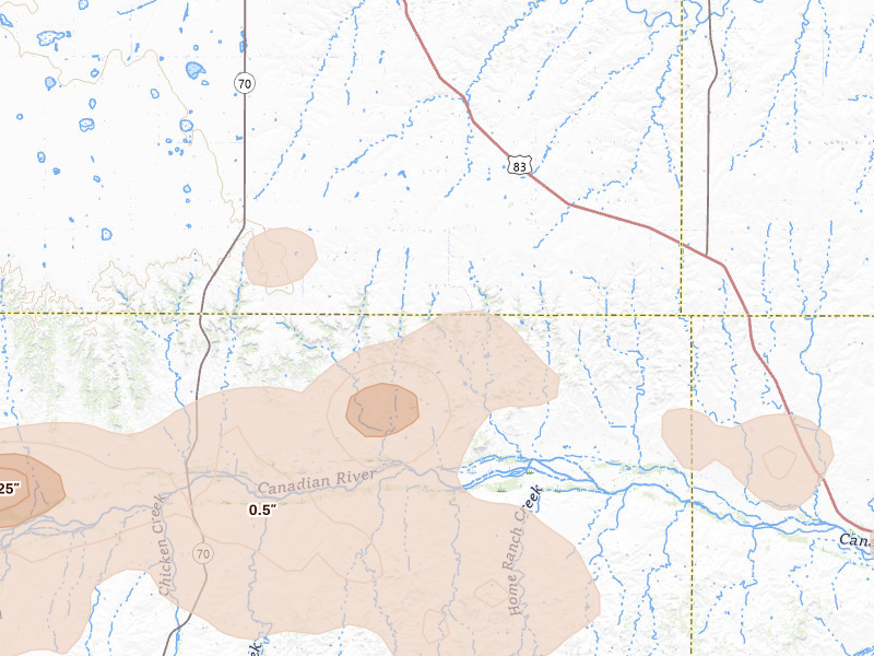 Radar-estimated hail-size map of the storm over Perryton, TX on Jun 13, 2026