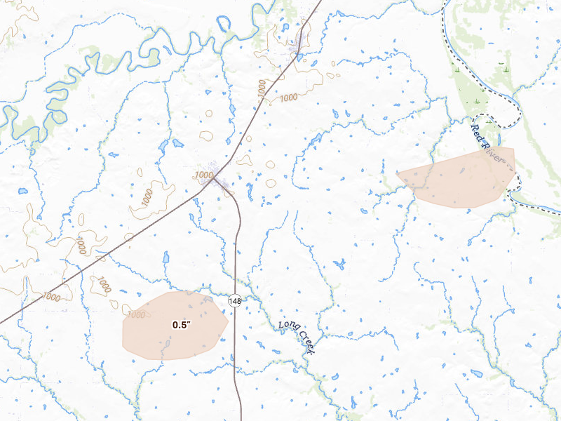 Radar-estimated hail-size map of the storm over Petrolia, TX on Apr 28, 2026