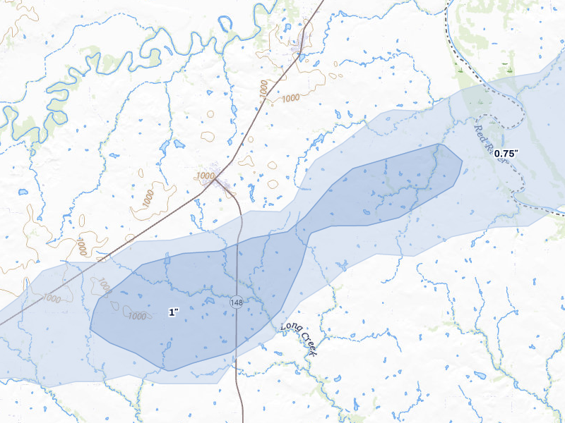 NEXRAD radar-signature map of the hail storm over Petrolia, TX on Apr 28, 2026
