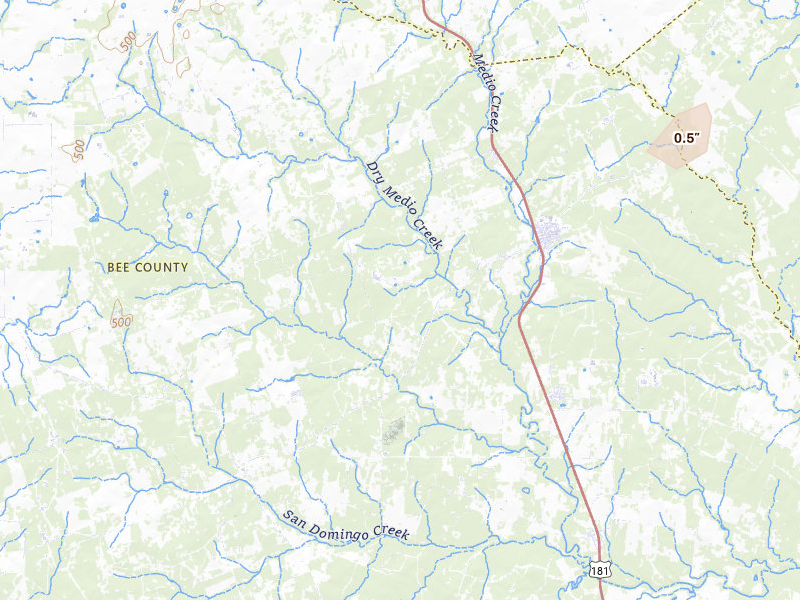 Radar-estimated hail-size map of the storm over Pettus, TX on May 18, 2026