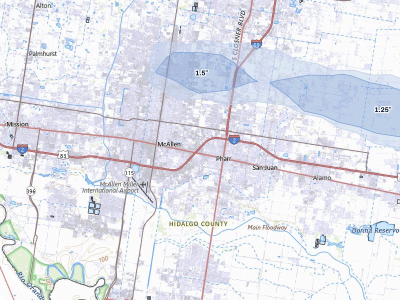NEXRAD radar-signature map of the hail storm over Pharr, TX on May 9, 2026
