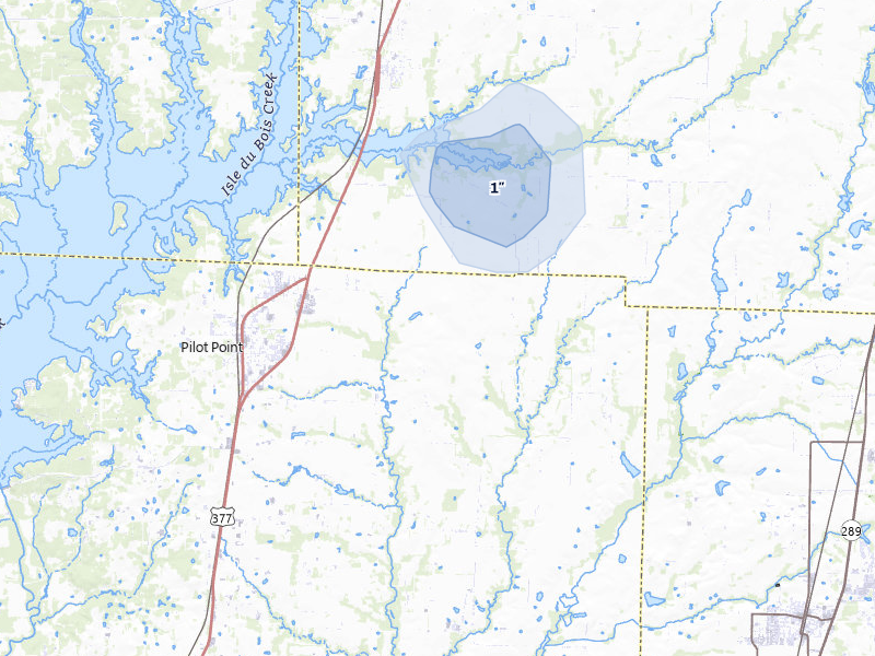 NEXRAD radar-signature map of the hail storm over Pilot Point, TX on Mar 3, 2026