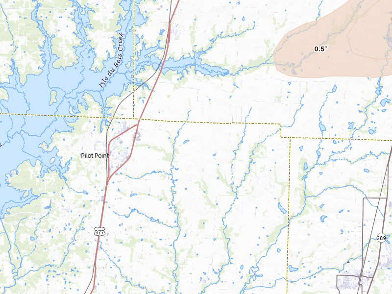 Radar-estimated hail-size map of the storm over Pilot Point, TX on Mar 4, 2026