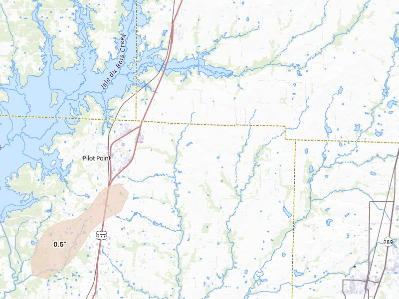 Radar-estimated hail-size map of the storm over Pilot Point, TX