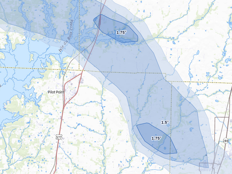 NEXRAD radar-signature map of the hail over Pilot Point, TX