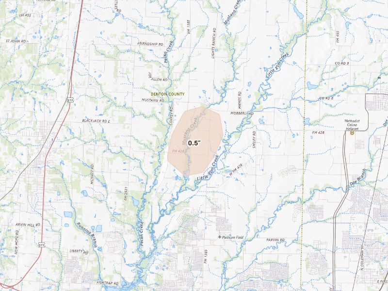 Radar-estimated hail-size map of the storm over Pilot Point, TX