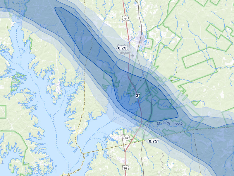NEXRAD radar-signature map of the hail over Pineland, TX