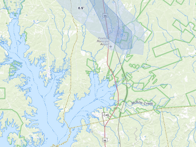 NEXRAD radar-signature map of the hail storm over Pineland, TX on Jul 7, 2026