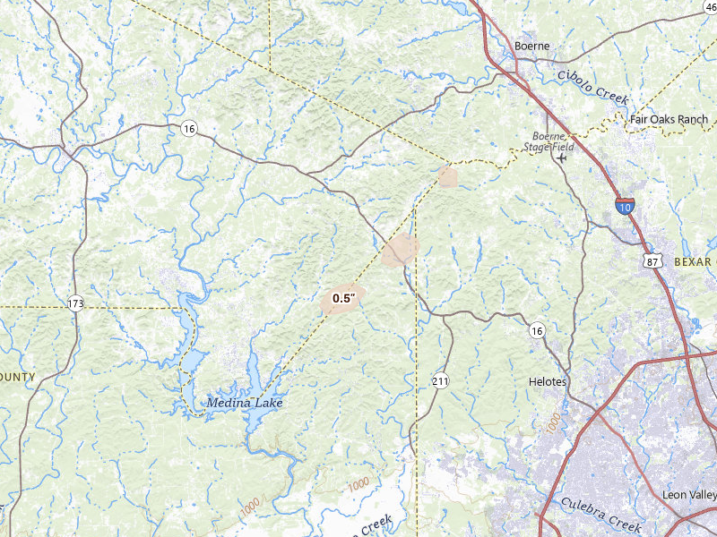Radar-estimated hail-size map of the storm over Pipe Creek, TX on Mar 8, 2026