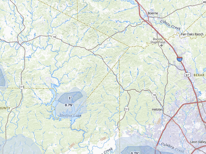NEXRAD radar-signature map of the hail storm over Pipe Creek, TX on May 10, 2026