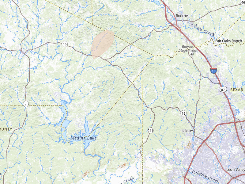 Radar-estimated hail-size map of the storm over Pipe Creek, TX on May 19, 2026