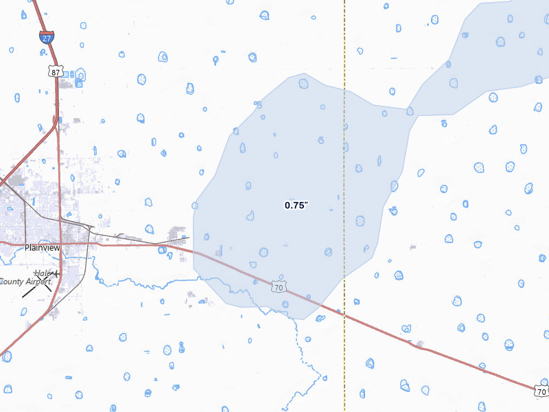 NEXRAD radar-signature map of the hail storm over Plainview, TX on May 10, 2026