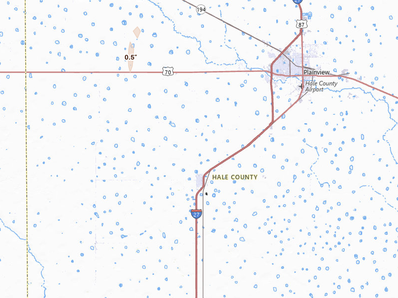 Radar-estimated hail-size map of the storm over Plainview, TX on Jun 5, 2026