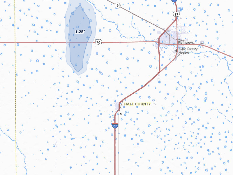 NEXRAD radar-signature map of the hail storm over Plainview, TX on Jun 5, 2026