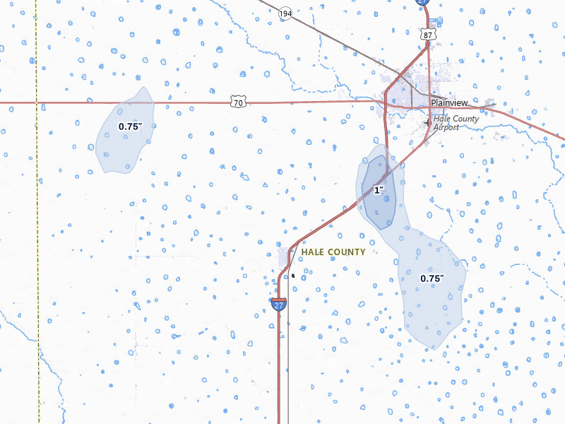 NEXRAD radar-signature map of the hail storm over Plainview, TX on Jul 31, 2026