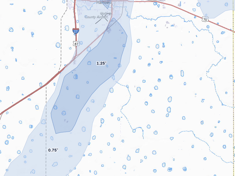 NEXRAD radar-signature map of the hail storm over Plainview, TX on Aug 13, 2026