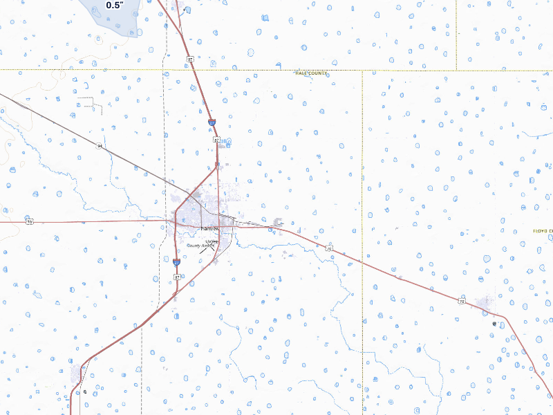 NEXRAD radar-signature map of the hail storm over Plainview, TX on Sep 10, 2026