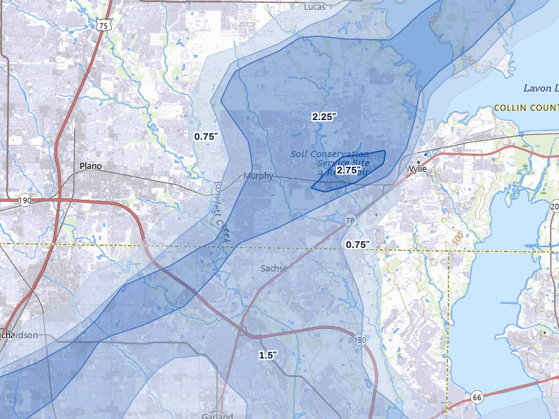 NEXRAD radar-signature map of the hail over Plano, TX