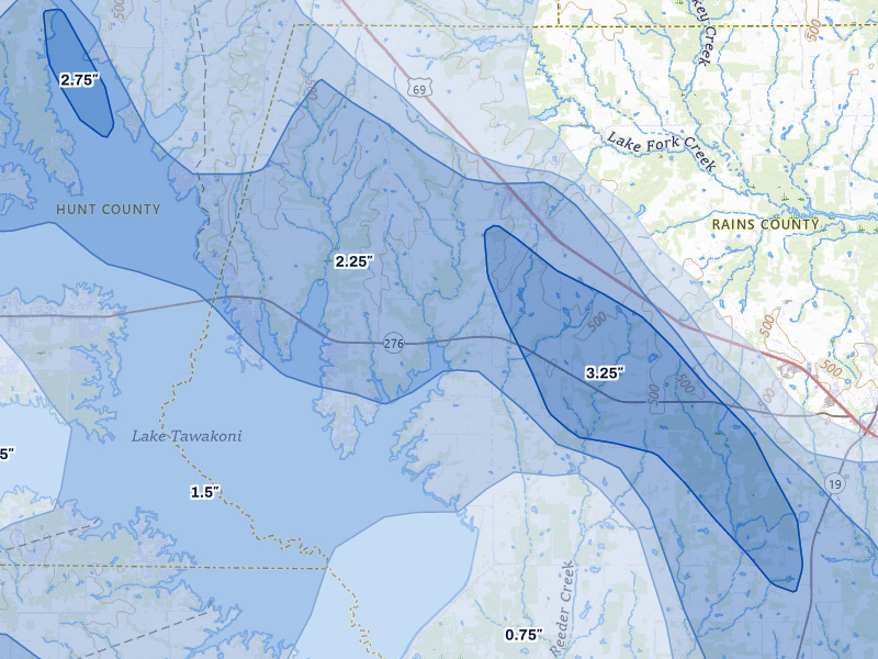 NEXRAD radar-signature map of the hail over Point, TX
