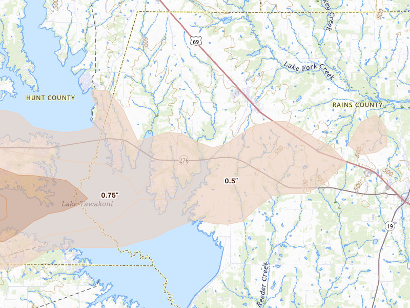 Radar-estimated hail-size map of the storm over Point, TX on Apr 27, 2026