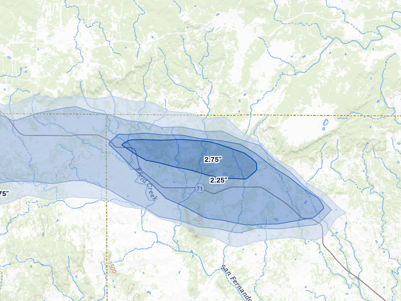 NEXRAD radar-signature map of the hail storm over Pontotoc, TX on Apr 30, 2026